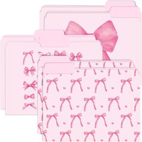 12Pcs Coquette Pink Bow File Folders, Letter Size Bowknot Decorative File Pockets with 1/3 Cut Tab Pretty Colored Folders for Office Home Classroom Supplies Documents Paper, 8.9 x 11.6 Inch