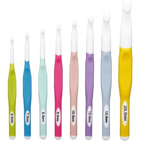 8 PCS Large Crochet Hooks Set, Ergonomic Multicolor Acrylic Crochet Hooks with Sizes 6mm, 7mm, 8mm, 9mm, 10mm, 12mm, 15mm, 20mm for Chunky Yarn Projects