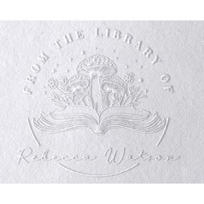The Library of Rubber Personalized Book Embosser | Floral Book Stamp | Custom Library Stamp | Monogram Self-Inking Wood Handle