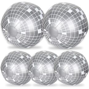 Whaline 5pcs Displatable Disco Beach Ball 24 و 16 بوصة جولة حمام سباحة PVC كرات الديسكو ديكور للحفلة للمنتخب الداخلي في الهواء الطلق الشاطئ الشاطئية ديكور الحفلة (الفضة)