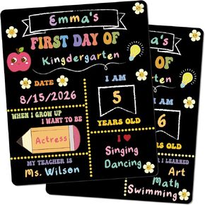 Marspark First and Last Day of School Board Sign, 10"x12" Double Sided Back to School Supplies for Kids, Reusable Wooden First & Last Day Chalkboard Sign for Preschool Kindergarten (Macaron)
