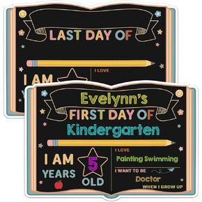 First & Last Day of School Chalkboard Double Sided Back to School Sign for Kids Girls Boys Reusable Book Shape Board Sign for 1st Day of Preschool Kindergarten Photo Props Signs 9.8" x 13"