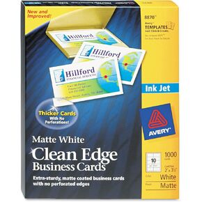 AVERY Two-Side Printable Clean Edge Business Cards, Inkjet, 2 x 3-1/2, White, 1000/Box, Sold as 1 Box