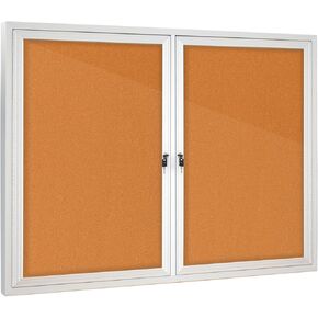 Enclosed Bulletin Board with Locking Door, Outdoor Bulletin Board Weatherproof, Lockable Display Case for Home, Office, and Community Use(31.5" L x 43.3" W Cork)