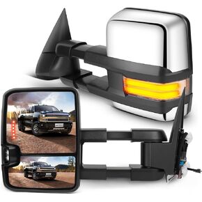 مرايا سحب SCITOO لسيارة Chevy لـ GMC 2003-2006 لـ Silverado لـ Sierra لـ Tahoe لـ Suburban لـ Avalanche لـ Yukon، مرآة سحب من الكروم مع مصباح LED لإشارة الانعطاف الساخنة