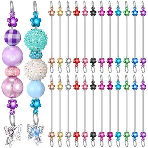 Tondiamo 24 Pcs Beadable Keychain Bars Bulk Blank DIY Metal Beaded Keychain Detachable Key Chain Making Accessories for Pendant DIY Craft Jewelry Making Gift Accessories