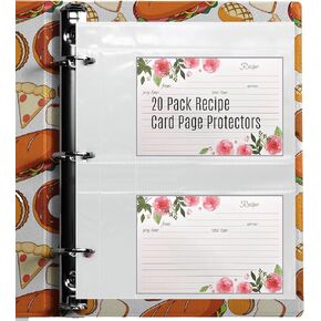 Recipe Card Protectors, Refill Sheets for 3 Ring Binders,  Recipe Book Pocket Page Sheet Protectors, Holds 4 x 6-inch pockets, 4 Cards Per Sheet, Clear 50 Pack