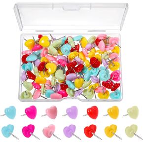 100 Pcs Heart Push Pins Colorful Cute Thumb Tacks Plastic Flat Head Thumbtacks Decorative Push Pins for Cork Board Notice Board Bulletin Map Location Home Office