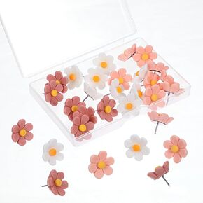 30Pcs Push Pins Flower Thumb Tacks for Bulletin Board Cute Push Pins Corkboard Pink Suitable Photo Walls Maps Offices Cardboards Posters (Pink White)