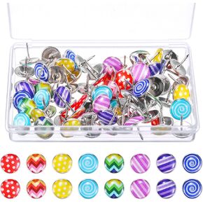 TecUnite Creative Fashion Push Pins Decorative Thumbtacks for Wall Maps, Photos, Bulletin Board or Cork Boards, 8 Different Patterns, 80 Pieces (Colorful)
