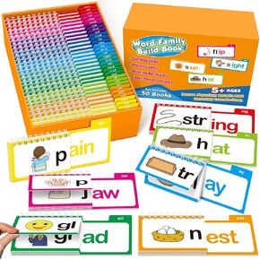 30 Word Family Build Book Learn to Read Phonics Flash Cards, Spell Read and Rhyme Flip Books Sight Words Rhyming Games for Kids, Homeschool Supplies Kindergarten Preschool Learning Activities