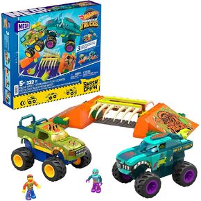 Mega Hot Wheels Monster Trucks Building Toy, Smash & Crash Wrex Boneyard Stunt Course with 332 Pieces, 2 Figures and 2 Ramps, Kids Age 5+ Years