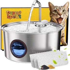 Cat Water Fountain Stainless Steel - 108oz/3.2L Automatic Cat Water Fountain for Drinking with 3PCS Filters, Metal Pet Water Fountain Water Dispenser for Cats, Dogs, Multiple Pets