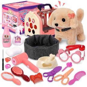 MJartoria 22Pcs Dog Toys for Kids Girls, Walking Barking Electronic Interactive Stuffed Dog Plush Toy, Puppy Pet Care Pretend Play Accessories Toys Kit, Gifts for Girls 3 4 5 6 Year Old