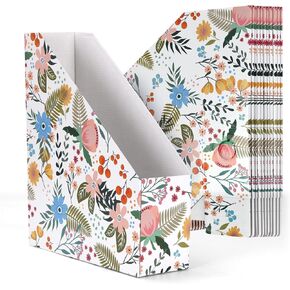 Exyglo 12 Pack White Magazine Holder ، حامل مجلة من الورق المقوى مع ملصق ، مربع منظم التخزين القابل للطي للكتاب ، المستندات ، 9.9x3.3x12 بوصة