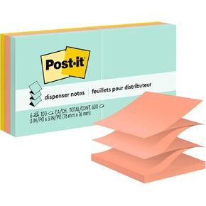 Post-it Pop-up Notes 3x3 in 6 Pads America's #1 Favorite Sticky Notes Beachside Café Collection Pastel Colors Recyclable (R330-AP)