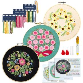 XM-GENYUE 3 Sets Embroidery Stitch Practice kit for Beginners Adults, Flower Stitch Starter Kits Set for Adults with Embroidery Skill Techniques