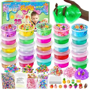Yopinsand 25 Cups DIY SPIME KIT ، مجموعة صنع الوحل للفتيات ، الوحل الصافي الكريستالي ، التوهج في الوحل المظلم مع الإضافات الإضافية ، كرات الرغوة ، سحر ، حزب الوحل تفضل ألعاب الهدايا للأطفال 3-12