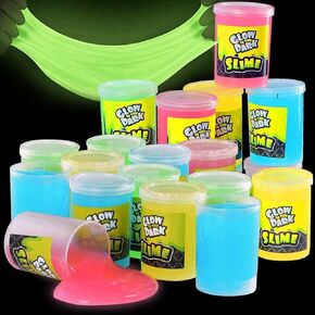 Kicko Glow in the Dark Slime Kit - لعبة الوحل من 6 عبوات للأطفال في CAN 4.5 بوصة - ألوان نيون متوهجة باللون الأخضر أو ​​الأزرق أو البرتقالي أو الأصفر - الوحل المرح كما تفضل الحفلات ، أو مواد حشو حقيبة Goody ، أو هدايا عيد ميلاد