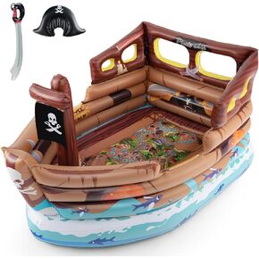 Goplus Inflatable Pirate Ship, Blow up Playscape with Built in Motor, Inflatable Toy Sword & Pirate Hat,Kids Toddlers Playhouse for Indoor Outdoor Backyard