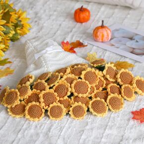 SmoothNovelty Flower Bouquet Blanket Crochet Kit, DIY Handmade Romantic Surprise Sunflower Bouquets Knitted Throw Blankets, Crochet Starter Kit for Beginners, Gift for Mother Fall Thanksgiving Decor