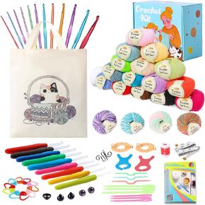 Yarniss Beginners Crochet Kits Adults, Starter Crochet Kit with 1132 Yards Crochet Yarn& 21 Size Knitting Hooks, Learn to Crochet Kit with Case