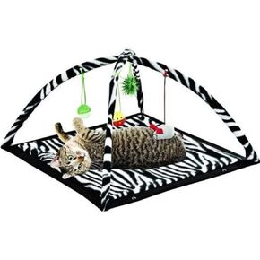 Zebra Print Cat Play Tent Dangle Toys Pets Sleep Play Bed Pad Cushion Kitten Fun