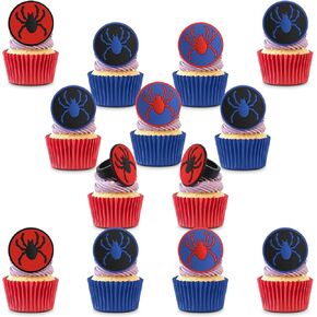 48 pcs Spider Cupcake Rings, Spider Cake Toppers, Dessert Decorations for Birthday Parties Birthday Party Gifts Classroom Prizes (red/blue/black)