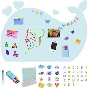 Magnetic Whale Chalkboard Wall Decal for Kids - 39"x29" Interactive Playroom Decor with 42 Accessories - Great for Classrooms, Offices, Children's Playrooms