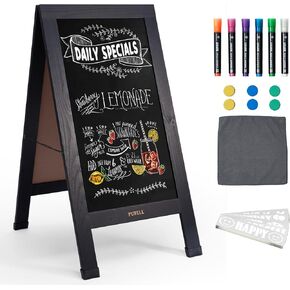 Large Sandwich A-Frame Chalkboard Sign - 40 x 20 Inches Magnetic Wooden Chalk Board for Sidewalk, Stand up Double-Sided Outdoor Easel Display for Restaurant Cafe Shop Wedding Party or Business