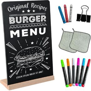 Desktop Chalkboard，Comes with Solid Wood Base，7.9x12″，Coffee Shops, Restaurants, Bars, menus, Advertising Signs, Message Boards，Double Sided use，Environmental