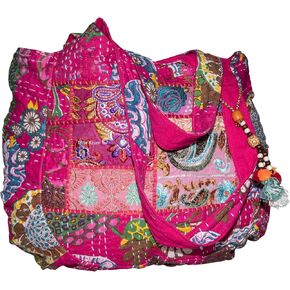 Pink Embroidered Boho Hippie Women Fashion Shoulder Bag Large Roomy Comfortable Tote Market Laptop