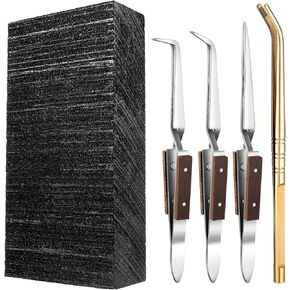Gisafai 5 Pcs Jewelry Soldering Kit Include 1 Charcoal Soldering Block 1 Copper Tong 3 Tweezers, Solder Boards Plate Jewelry Melting Casting Tools Supplies