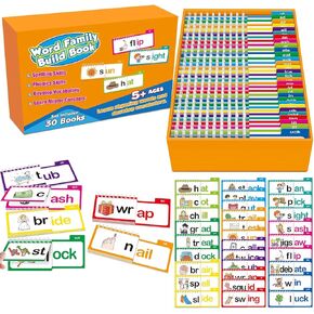 30 Read and Rhyme Flip Books, Word Family Build Book for 4, 5, 6, 7 and 8 Ages, ABC Vocabulary Flash Cards for Kids, Word Family Books ABC Learning Toy Families Educational Reading Games