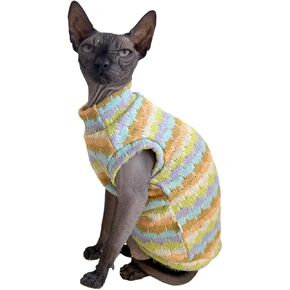 Sphynx Cat Clothes Hairless Cat Vest Elastic Cat Sweater Outfit, Pet Clothes for Sphynx Cat Coat for Cats and Small Dogs Apparel, Hairless cat Shirts Sweaters (Cyan Chestnut, Large)