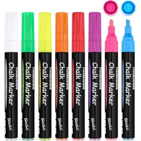 TWOHANDS Liquid Chalk Markers,8 Colors,Erasable,for Car Windows,Blackboard,Chalkboard,3mm Reversible Bullet & Chisel Point,19547