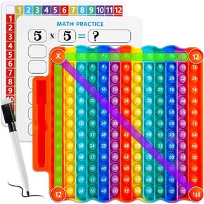 Multiplication Table Pop Fidget Learning Toy, Educational Math Game Board with Marker, Rainbow Colors