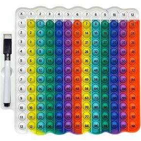 Educational Multiplication Table Pop Fidget Toy, Rainbow Colors, with Dry Erase Marker