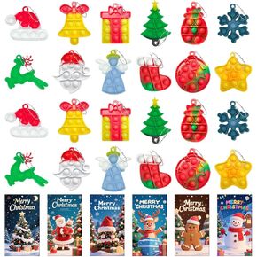 24Pcs Halloween Mini Pop Keychain Fidget Toys with 24 Cards, Halloween Party Favors Supplies, Silicone Mini Pop Toys Bulk for Kids Anxiety Stress Reliever for Adults