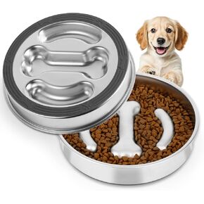 Slow Feeder Dog Bowls Stainless Steel,Anti-Slip Slow Eating Dog Food Bowl,Double-Sided Bones Design dig Dish, 3 Cups Capacity for Small and Medium Dogs Slow Down Eating
