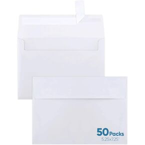 5x7 Envelopes, 50 Packs, White A7Envelopes，Printable， Self Seal，It is applicable to invitations, weddings, greeting cards, photos, postcards, Mail