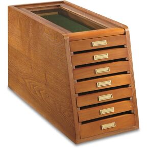 CASTLECREEK Collector's Cabinet Display Case for Collectibles, Wood 7-Drawer Storage Organizer Oak