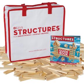 MindWare KEVA Structures 400 Plank Wooden Building Blocks Set - Includes 400 Pine KEVA Planks, Canvas Storage Bag and Full-Color Idea Book