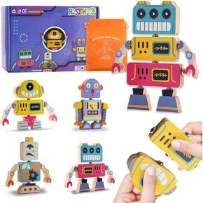 Wooden Snap Together Stacking Robot Toys, STEM Building Block Toy for Kids, Montessori Educational Fine Motor Skill Toy, Take Apart Toy Set for Boys and Girls Ages 3-5