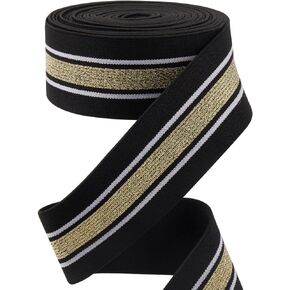 GORGECRAFT 4.7 Yards 1.57" Wide Glitter Silver and White Striped Twill Elastic Band Black Flat Stretchy Webbing Sewing Knitting Strap Trim Ribbon for DIY Craft Waistband Headband Bags Accessory