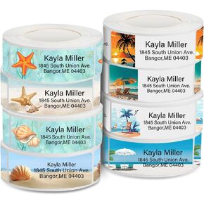 Personalized Return Address mailing Labels, Set of 120/250, 8 Designs, Small inch 3/4 x 2-1/2 Size, Custom Sticker roll, Color Image