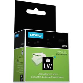Dymo 30254 LW Address Labels, 1-1/8 x 3-1/2, Clear, 130 Labels/Roll, 1 Roll/BX
