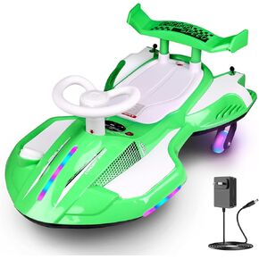 12V Electric Wiggle Car Ride On Toy, Swing Car with Pedal, for Kids from Ages 3 and Up, Anti-Rollover, Flashing Wheels, Bluetooth, 140Lbs, Tailpipes Jet Effect(Black+White)