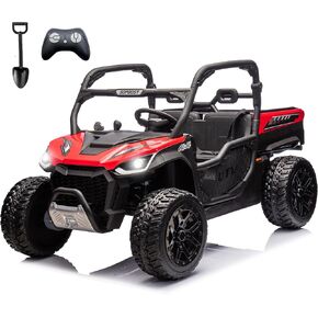 sopbost 24V 10Ah Ride On Toys for Big Kids to Drive 2 Seater Ride On Car with Remote Control Battery Powered Side by Side UTV with Large Dump Bed, 4x75W Motors, Red & Black