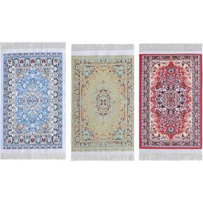 3pcs Miniature Dollhouse Accessories 1:12 Dollhouse Rug Floral Print Vintage Woven Rug 1/12 Scale Dollhouse Furniture 6.89x3.86in Woven Miniature Carpet